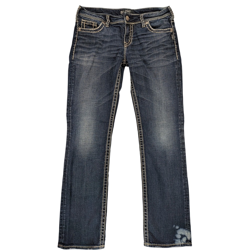 VTG Silver Jeans Suki Mid Straight Premium Denim 32 Bleach distress Preppy Y2k - Picture 2 of 11